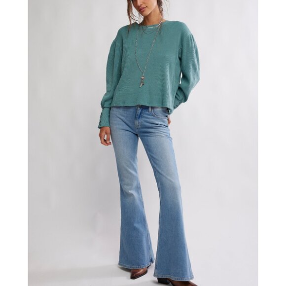 🆕 FREE PEOPLE We The Free Lapis Cuff Long Sleeve Top / Cypress - Picture 5 of 6